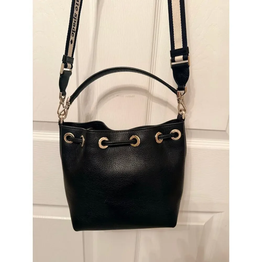 Kate Spade New York Emma Small Bucket Bag. Black Pebbled Leather. NWOT